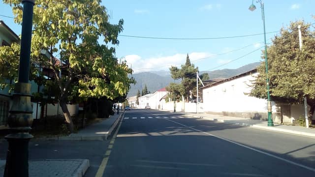 Oğuz şəhərində ağaclı küçə.